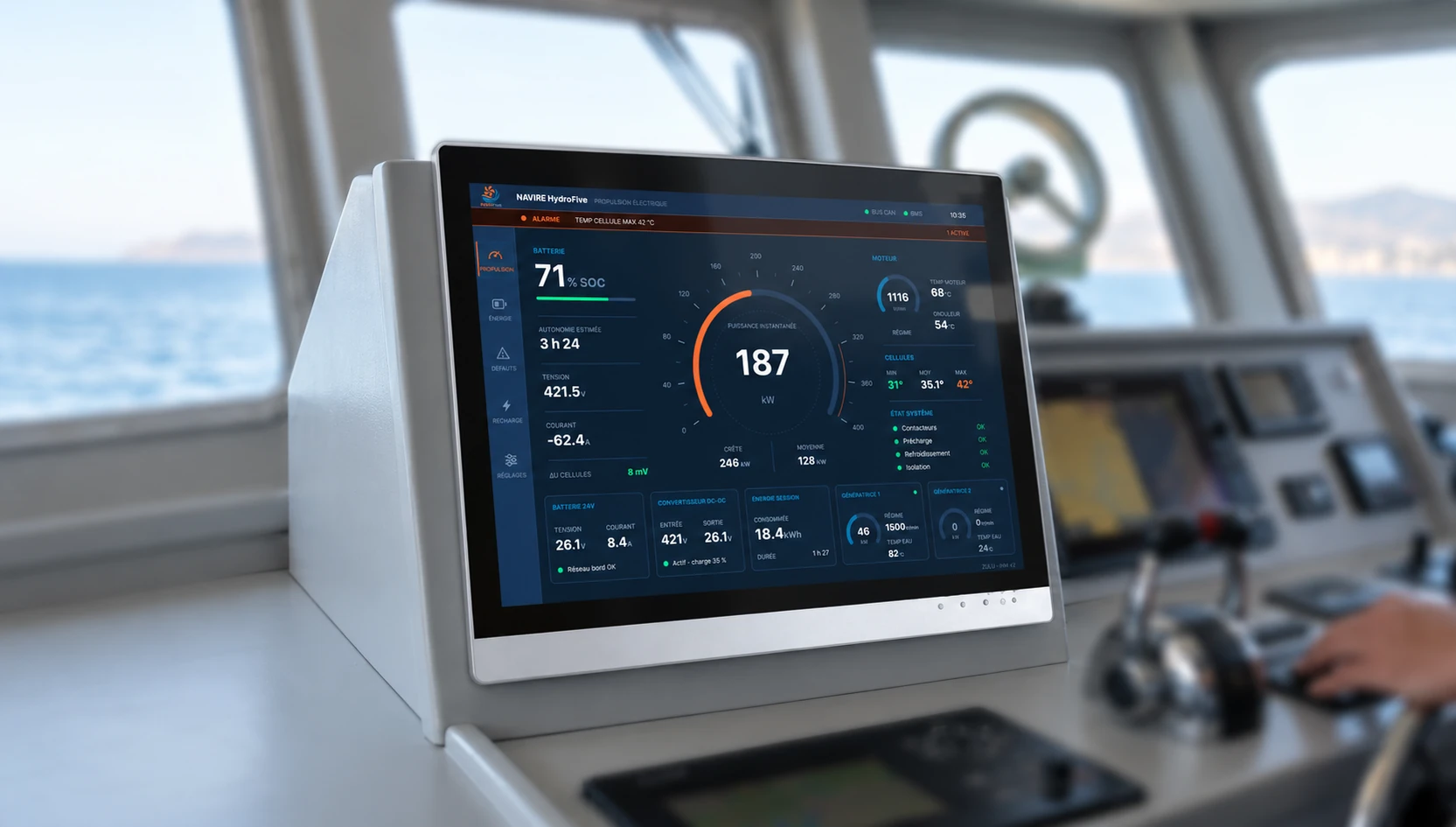 IHM HydroFive de supervision de la propulsion électrique dans la passerelle d’un bateau